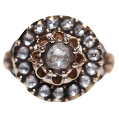 Bague vintage des années 1980 en or 8 carats décorée de diamants naturels taille rose