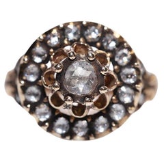 Vintage Circa 1980s 8k Gold Natural Rose Cut Diamond Decorated Ring