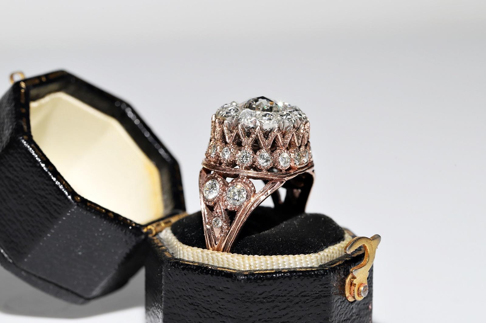 Retro Vintage Circa 1980s 8k Rose Gold Natural Diamond Decorated Amazing Ring