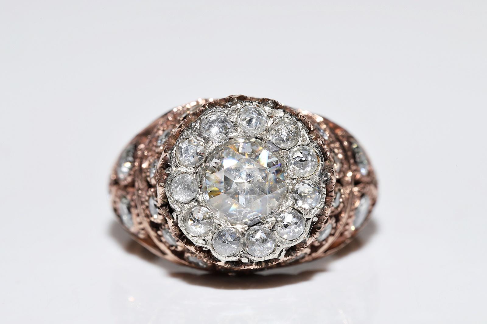 Rose Cut Vintage Circa 1980s 8k Rose Gold Natural Diamond Decorated Amazing Ring