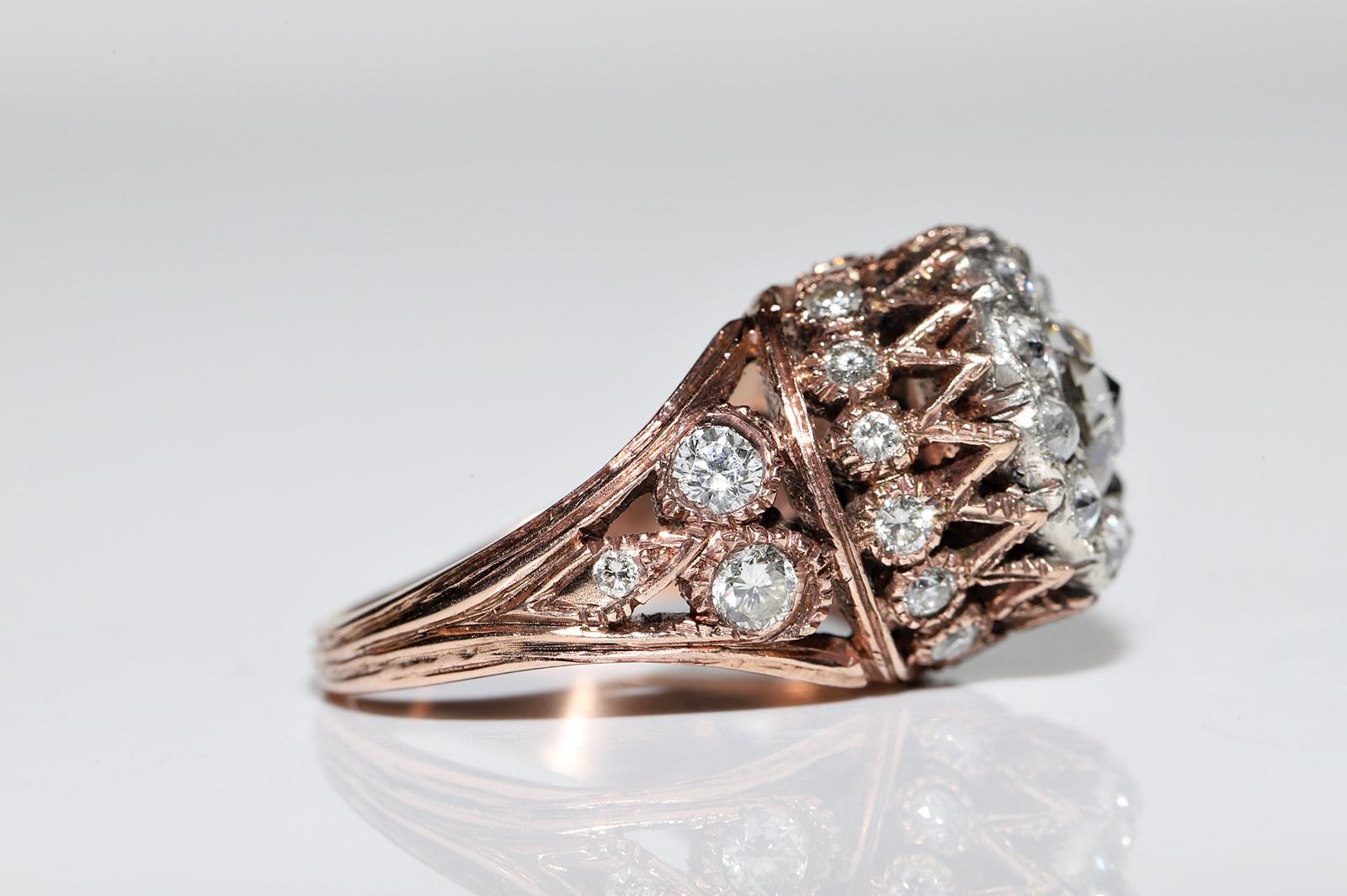 Vintage Circa 1980s 8k Rose Gold Natural Diamond Decorated Amazing Ring 1