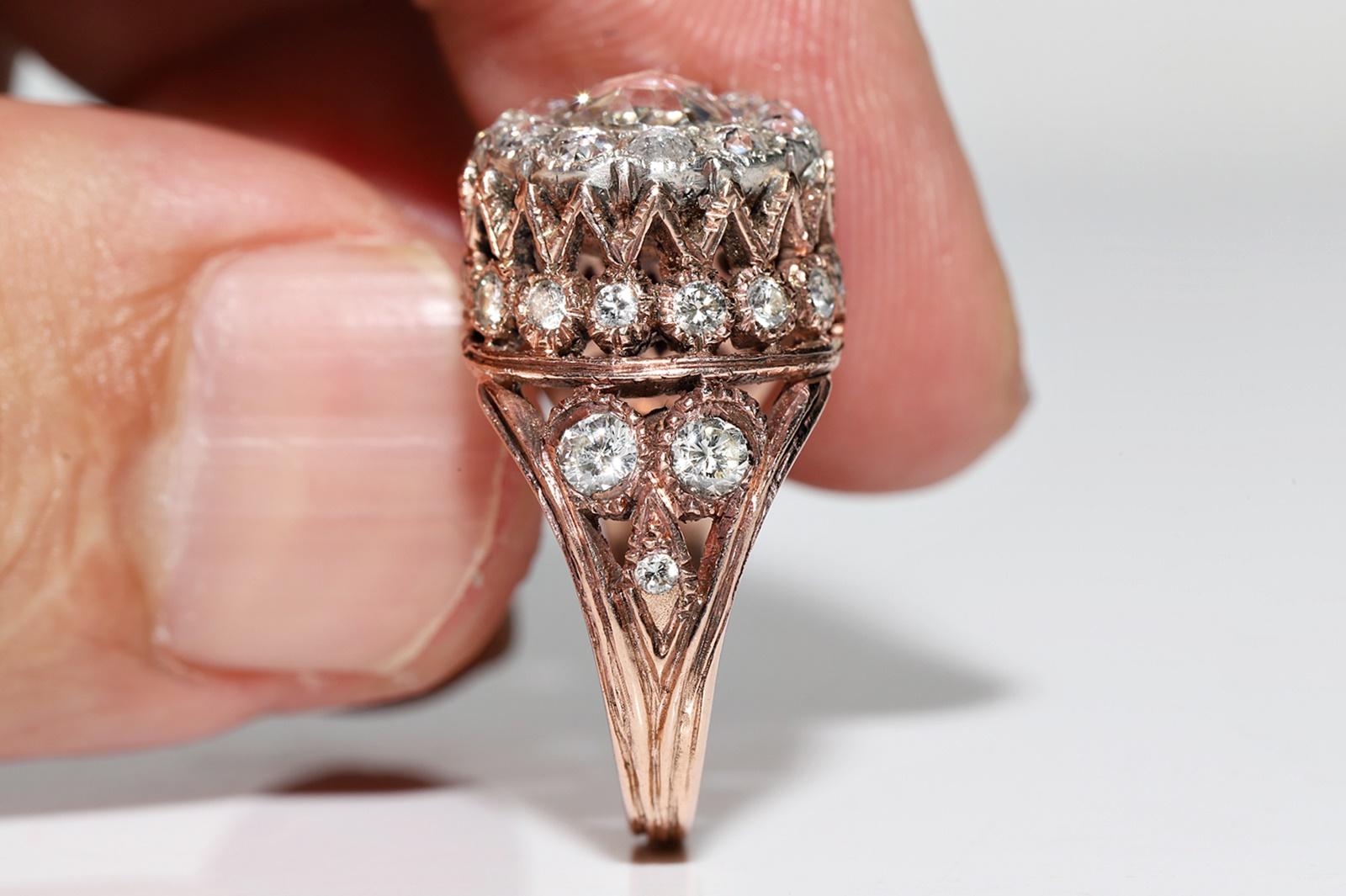 Vintage Circa 1980s 8k Rose Gold Natural Diamond Decorated Amazing Ring 3