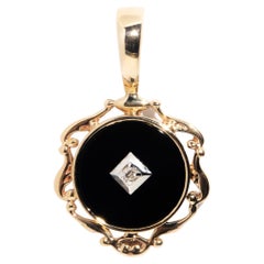 Vintage Circa 1980s 9 Carat Yellow Gold Diamond and Round Onyx Enhancer Pendant