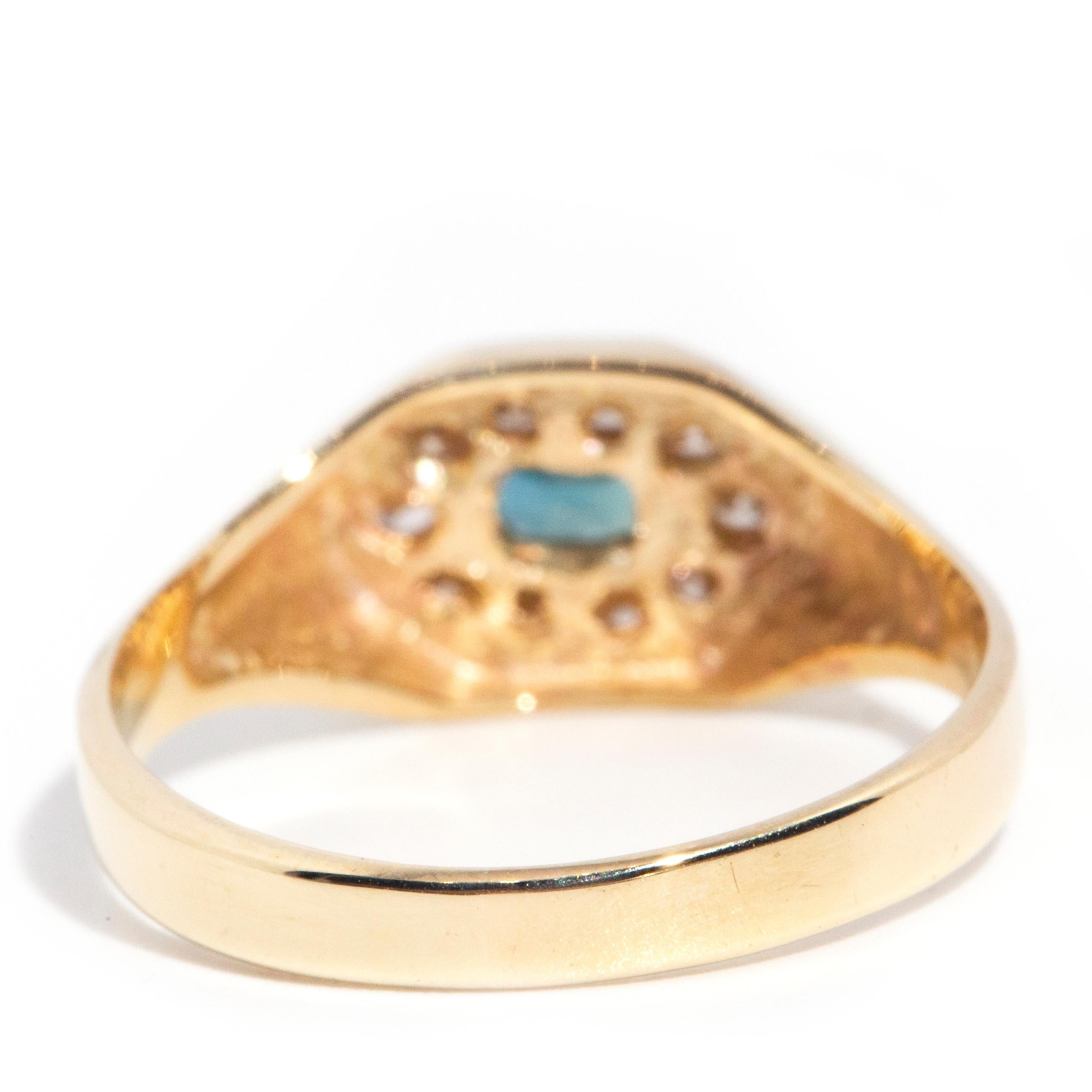 Vintage circa 1980s 9 Carat Yellow Gold Diamond and Sapphire Hexagonal Ring 3