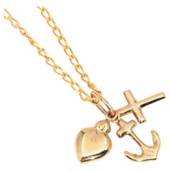 Vintage circa 1980s 9 Carat Yellow Gold Heart Cross Anchor Pendants and Chain