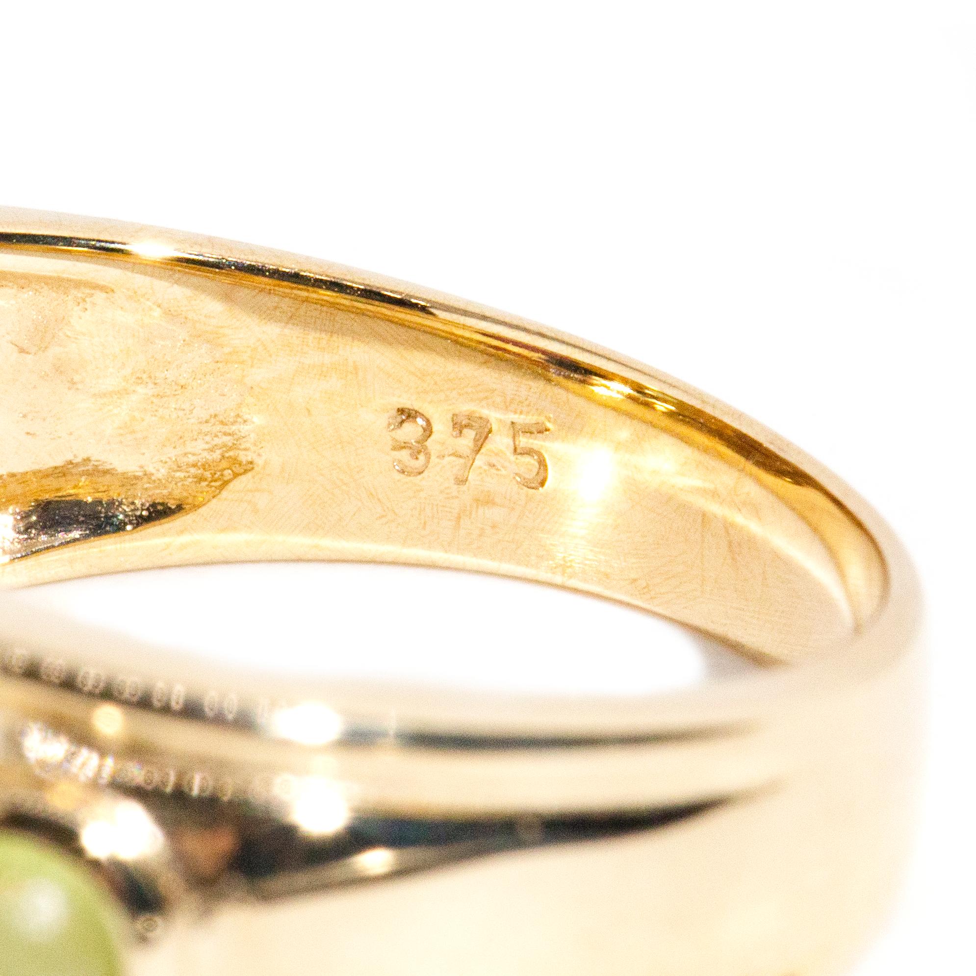 Vintage circa 1980s 9 Karat Gelbgold Rhodolith Granat Peridot Cabochon Ring 6
