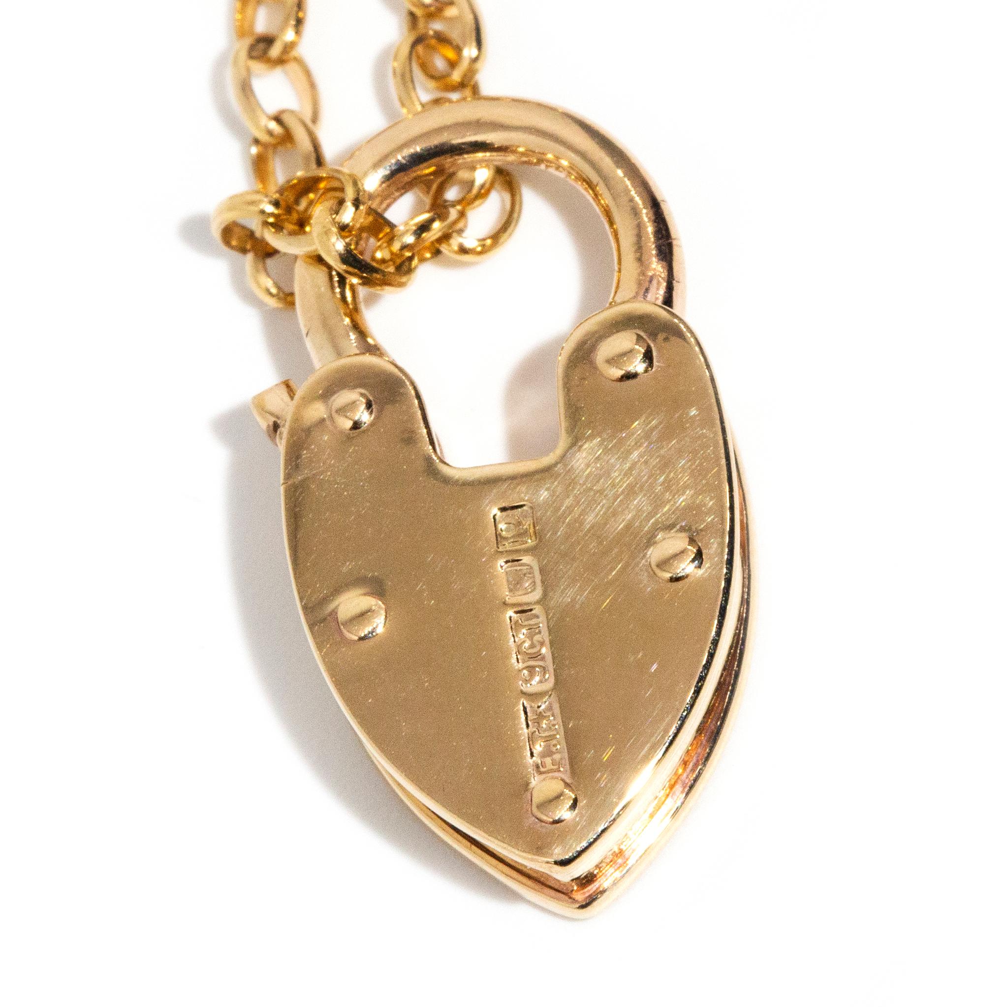 Vintage circa 1980s 9ct Yellow Gold Shield Padlock Pendant and Belcher Chain 1
