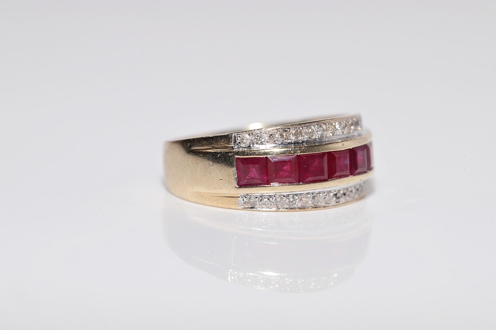 Anello a fascia in oro 9k con diamante naturale e rubino taglio baguette, vintage, circa anni '80 in vendita 10