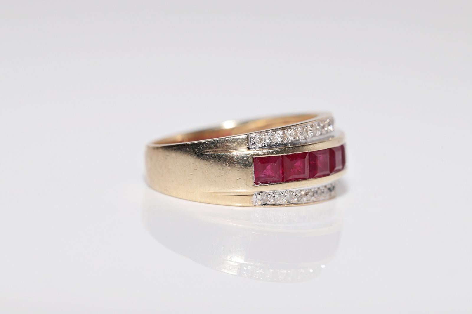 Anello a fascia in oro 9k con diamante naturale e rubino taglio baguette, vintage, circa anni '80 in vendita 11