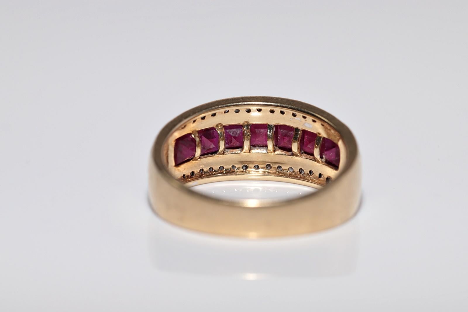 Anello a fascia in oro 9k con diamante naturale e rubino taglio baguette, vintage, circa anni '80 in vendita 13