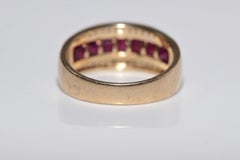 Vintage Circa 1980s 9k Gold Natural Diamond And Baguette Cut Ruby Band Ring