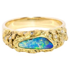 Vintage Circa 1980 Australian Boulder Opal & Diamond Ring 18 Carat Gold