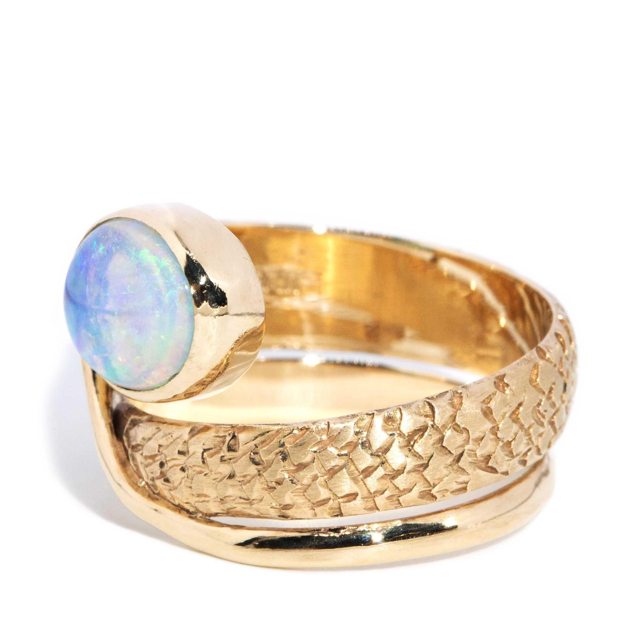 Vintage Circa 1980s Crystal Opal Coiled Ring 14 Carat Yellow Gold In Good Condition For Sale In Hamilton, AU