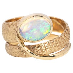 Vintage Circa 1980 Crystal Opal Coiled Ring 14 Carat Yellow Gold