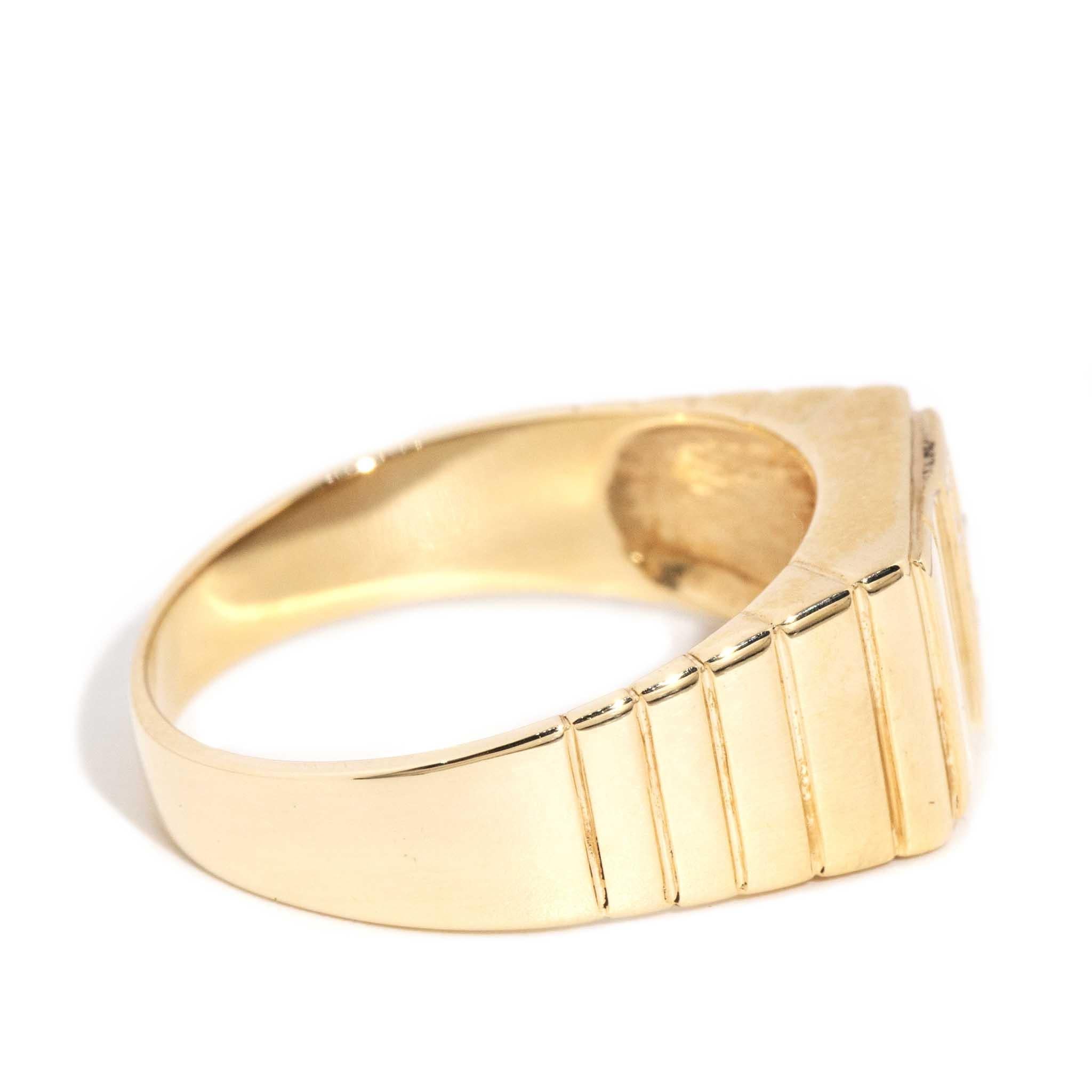 Women's or Men's Vintage Circa 1980s Deep Blue Sapphire & Diamond Signet Ring 9 Carat Gold