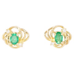 Vintage Circa 1980s Emerald & Diamond Studs 18 Carat Gold