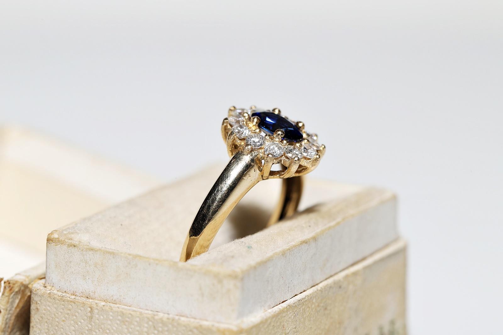 Retro Vintage 18k Gold Circa 1980s Gold Natural Diamond And Sapphire Decorated Ring  For Sale