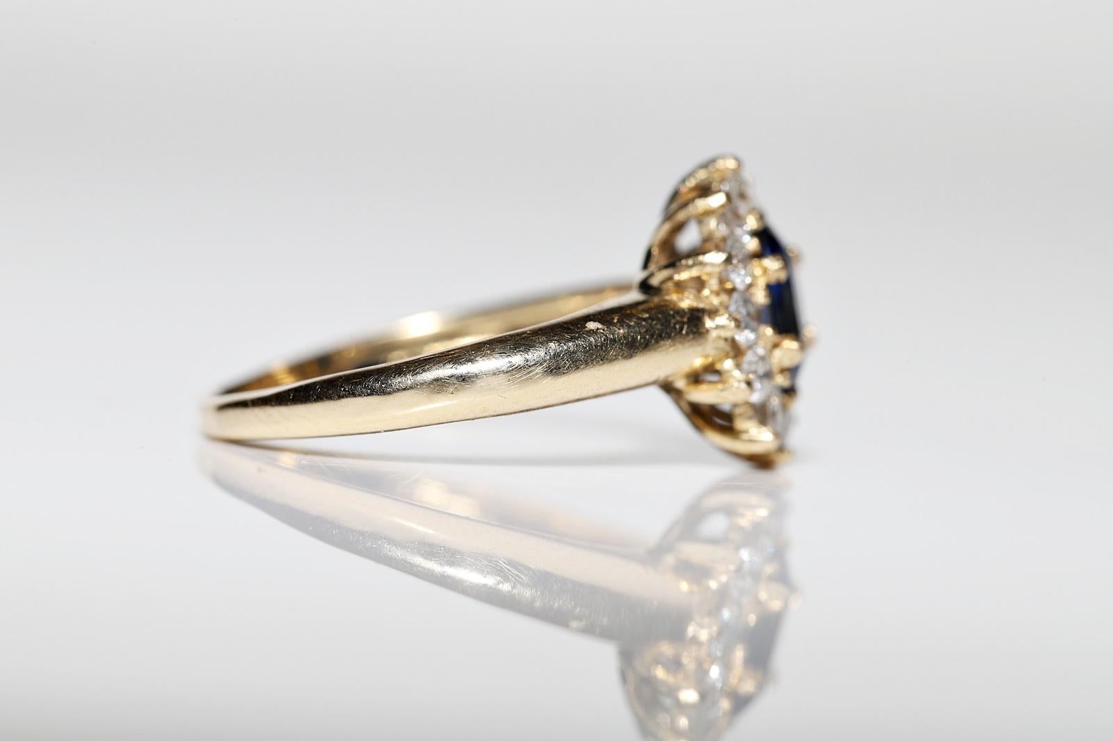Vintage 18 Karat Gold Circa 1980er Jahre Gold Natürlicher Diamant und Saphir Dekorierter Ring  im Angebot 2