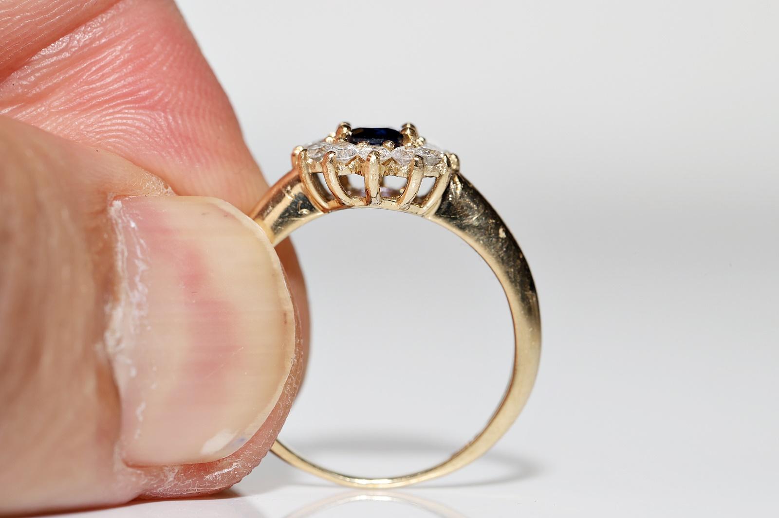 Vintage 18 Karat Gold Circa 1980er Jahre Gold Natürlicher Diamant und Saphir Dekorierter Ring  im Angebot 3