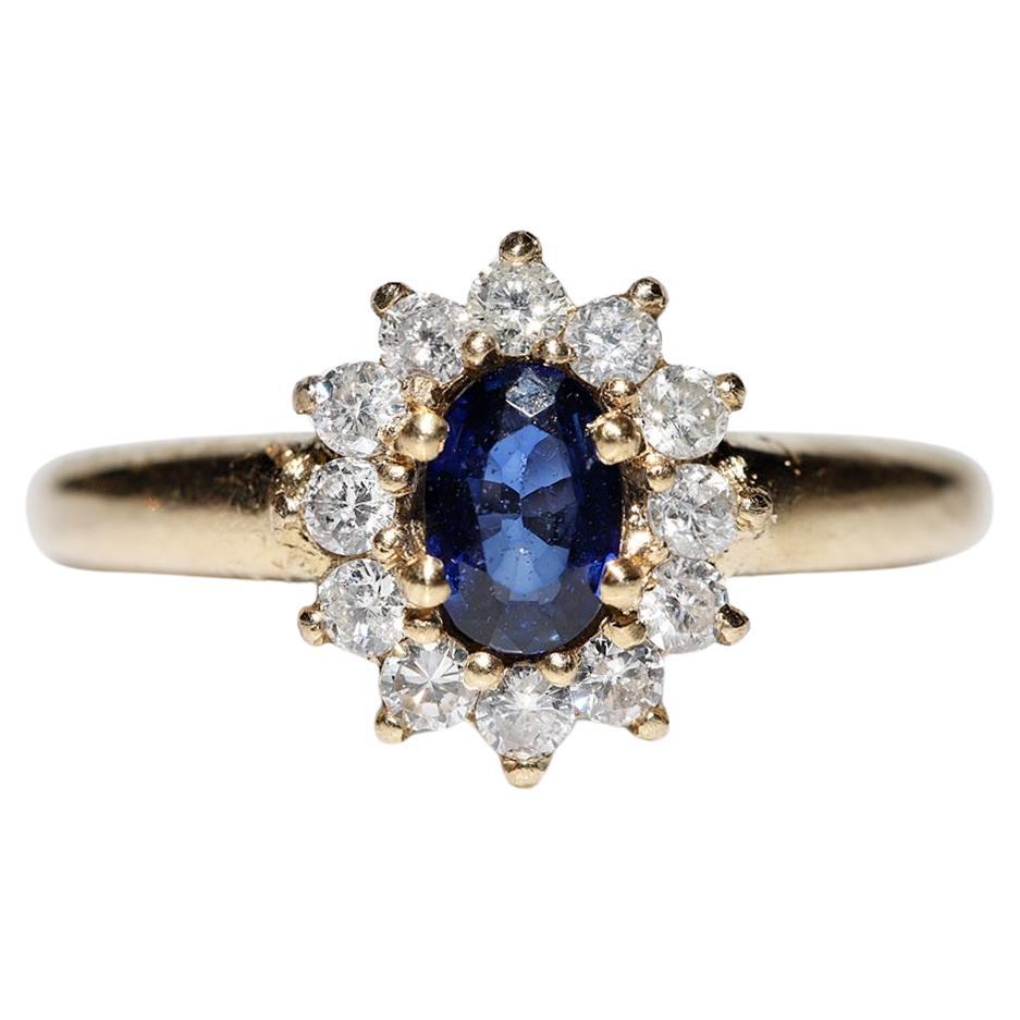 Vintage 18k Gold Circa 1980s Gold Natural Diamond And Sapphire Decorated Ring  For Sale
