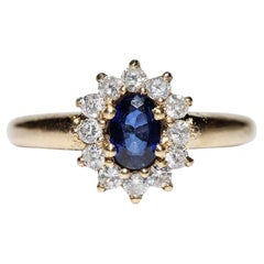 Vintage 18k Gold Circa 1980s Gold Natural Diamond And Sapphire Decorated Ring 