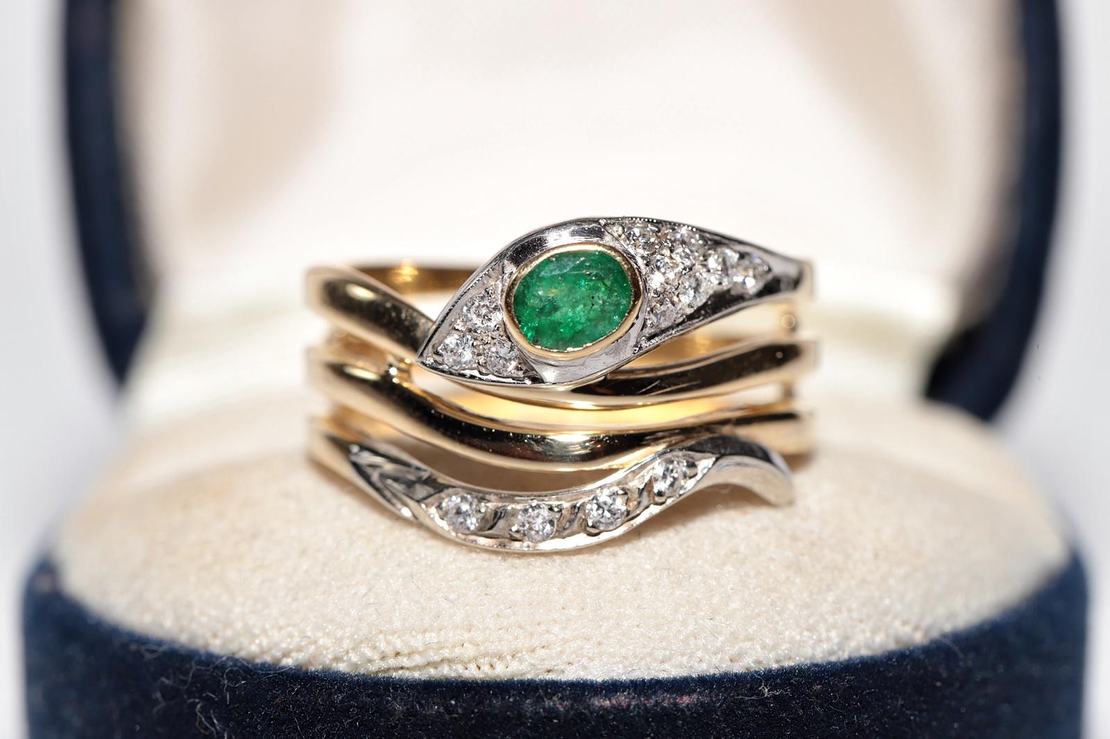 In very good condition.
Total weight is 7.1 grams.
Totally is diamond 0.40 ct.
The diamond is has F-G color and vvs-vs clarity.
Totally is emerald 0.30 ct.
Ring size is US 9
We can make any size.
Please contact for any questions.