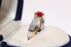 Vintage Circa 1980s Handcrafted 18k Gold Natural Diamond And Ruby Ring