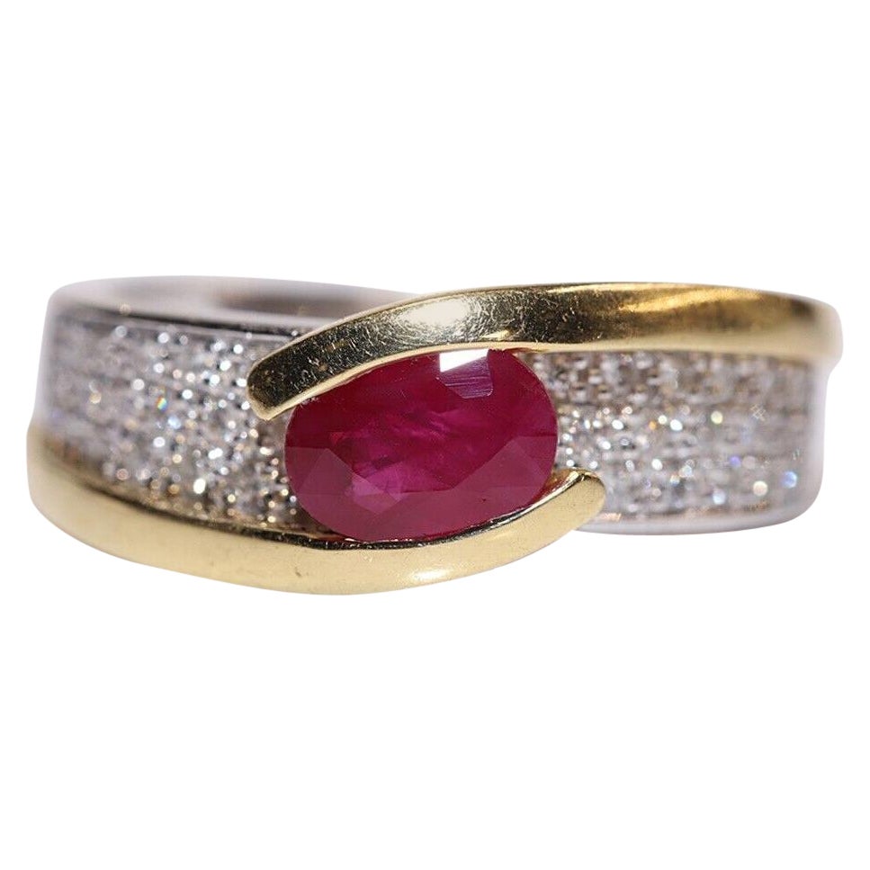 Handgefertigter Vintage-Ring aus 18 Karat Gold mit natürlichem Diamant und Rubin, ca. 1980er Jahre