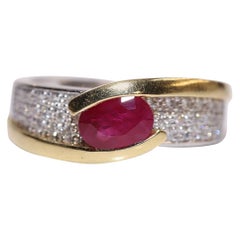 Vintage Circa 1980s Handcrafted 18k Gold Natural Diamond And Ruby Ring