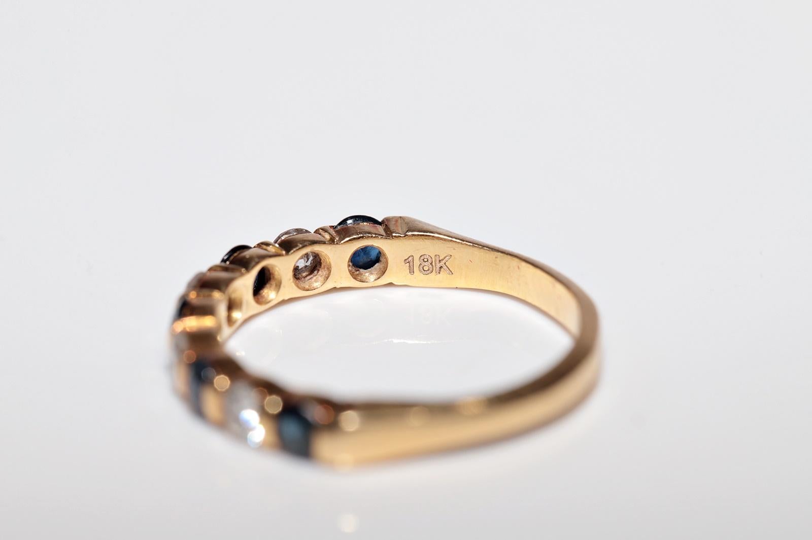 Anillo vintage artesanal de oro de 18 quilates con zafiro y diamantes naturales de la década de 1980 en venta 4