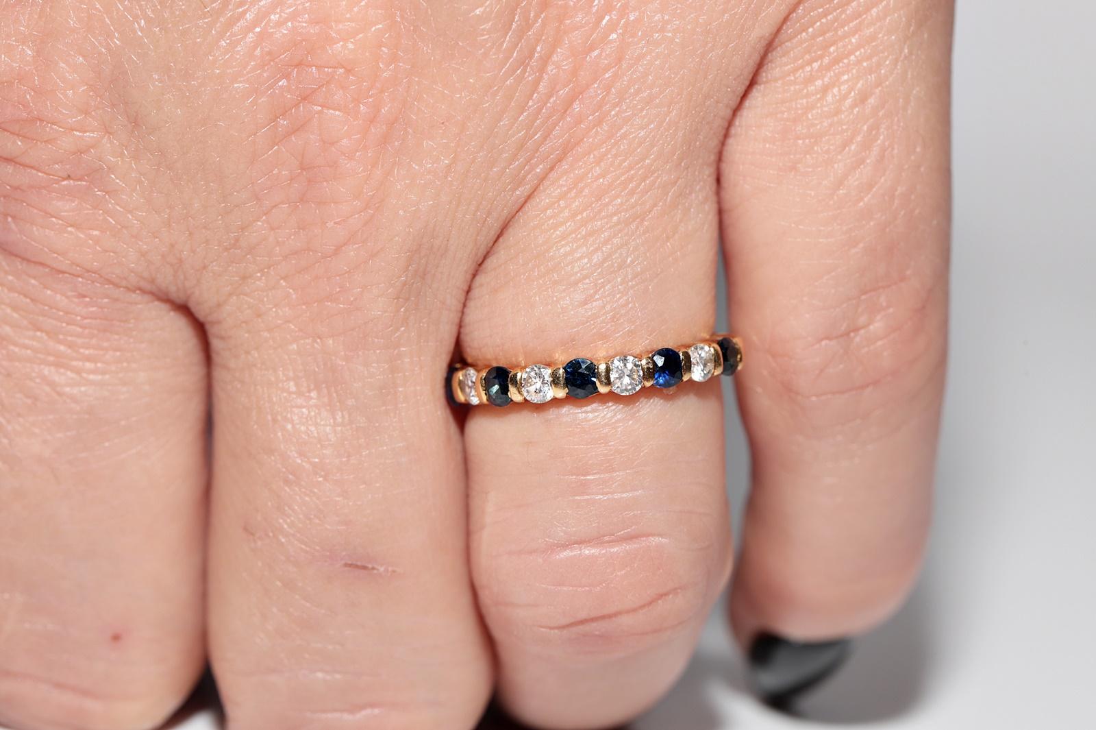Anillo vintage artesanal de oro de 18 quilates con zafiro y diamantes naturales de la década de 1980 en venta 8