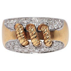 Bague débardeur vintage artisanale des années 1980 en or 18 carats décorée de diamants naturels