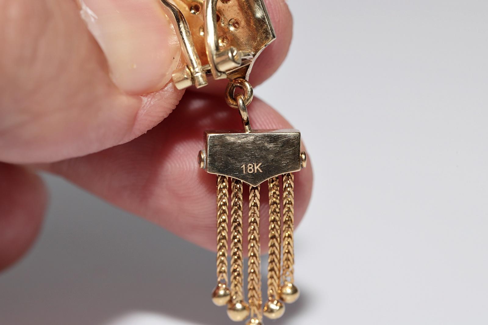 Vintage Circa 1980er Jahre Handgefertigter 18k Gold natürlicher Diamant-Emaille-Tropfen-Ohrring im Angebot 6