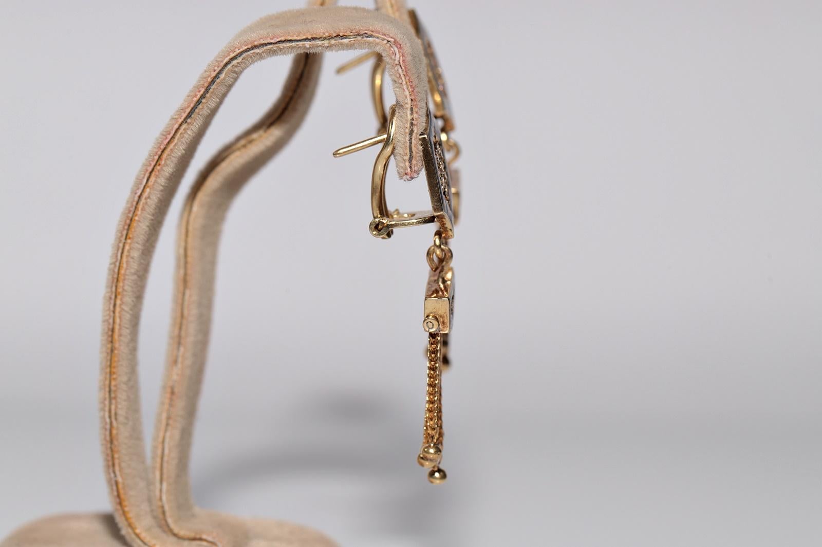 Vintage Circa 1980er Jahre Handgefertigter 18k Gold natürlicher Diamant-Emaille-Tropfen-Ohrring im Zustand „Gut“ im Angebot in Fatih/İstanbul, 34