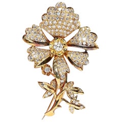 Vintage Circa 1980s Handcrafted 18k Gold Natural Diamond Flowers Brooch