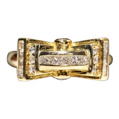 Anello forte artigianale con diamanti naturali decorati, vintage, circa anni '80