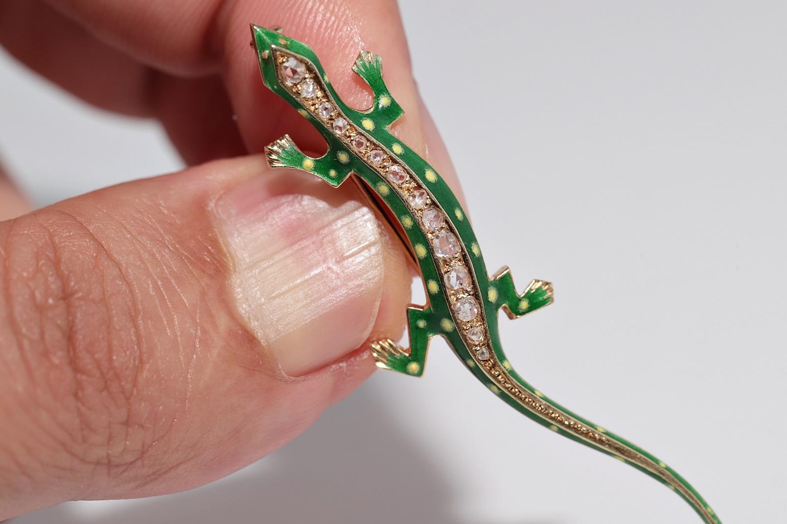 Spilla a forma di lucertola con diamante e smalto naturale tagliato a rosa, vintage, circa anni '80, realizzata a mano in vendita 5