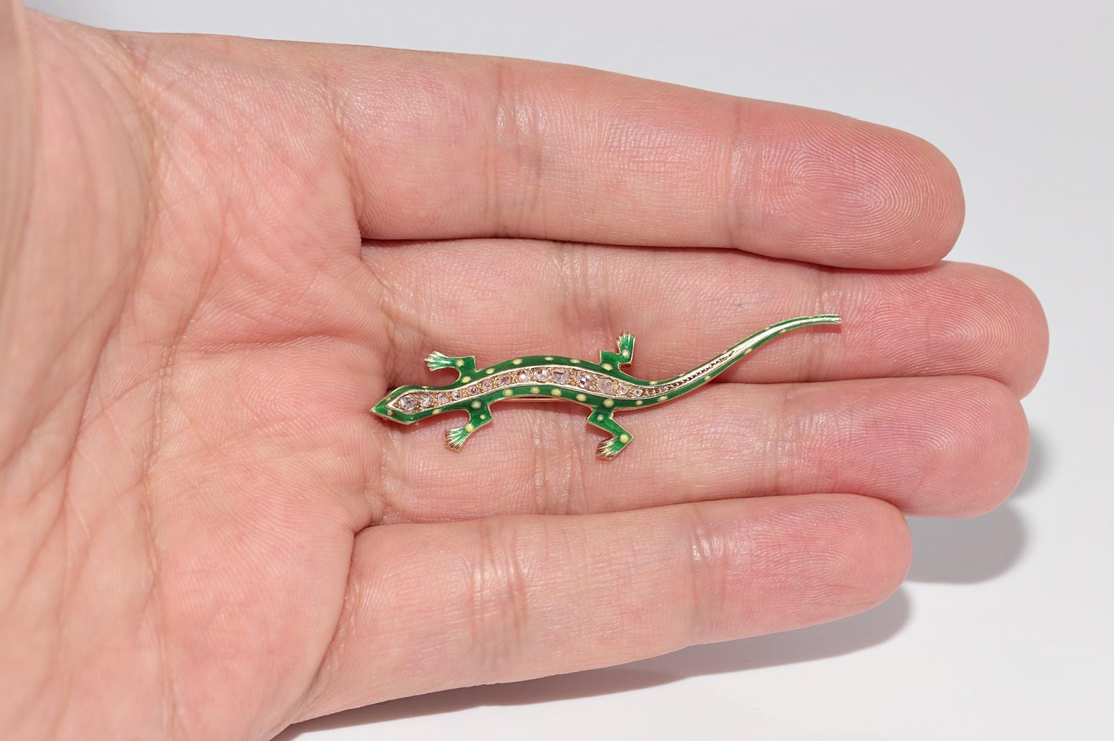Vintage Circa 1980s Handcrafted Natural Rose Cut Diamond Enamel Lizard ...