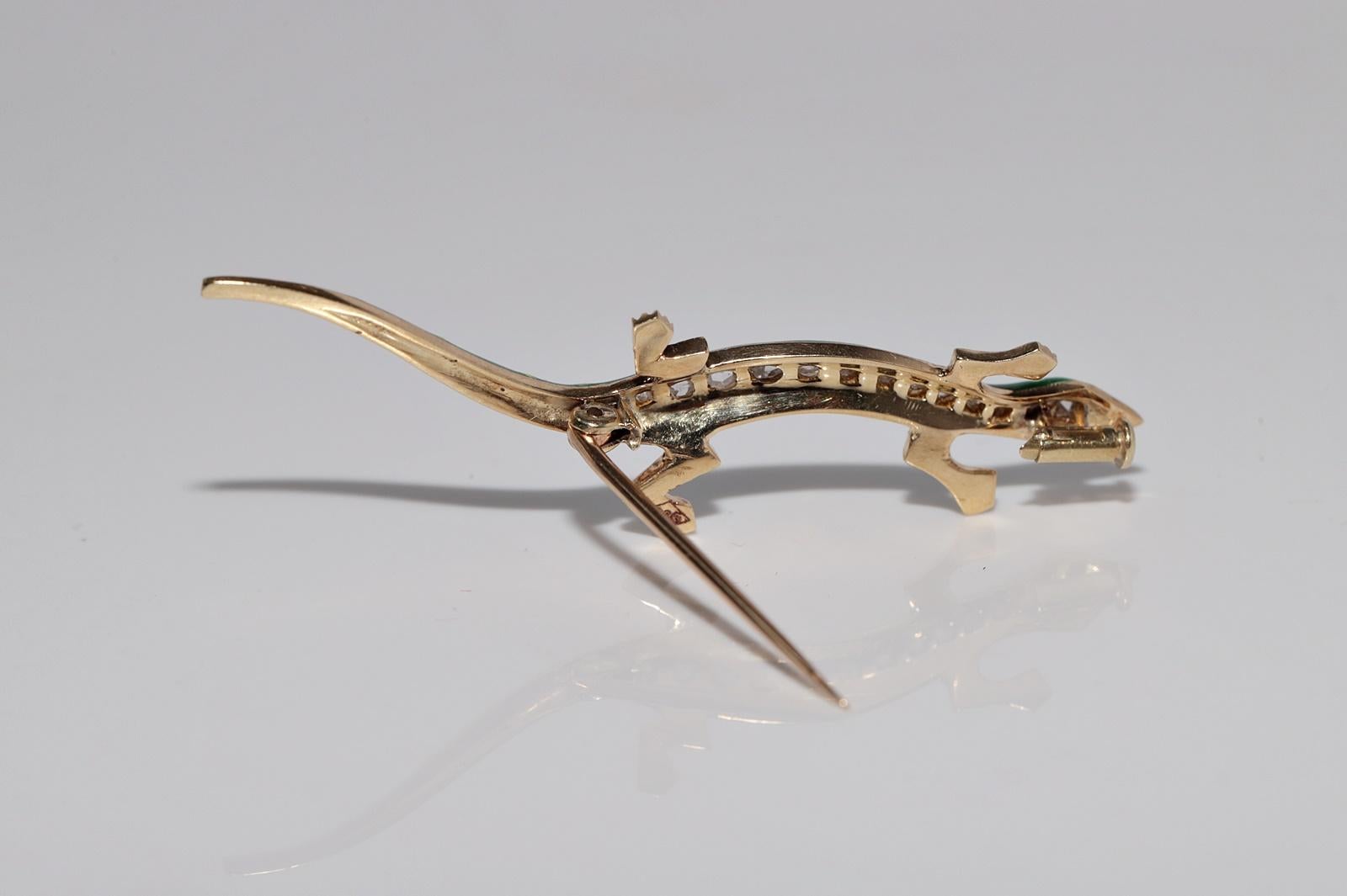 Spilla a forma di lucertola con diamante e smalto naturale tagliato a rosa, vintage, circa anni '80, realizzata a mano in vendita 1