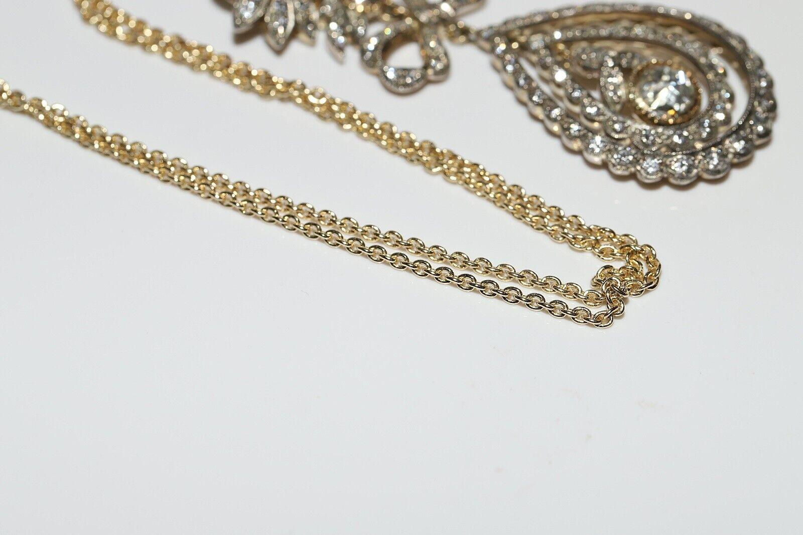 Vintage Circa 1980s 14k Gold Handmade Natural Diamond Decorated Pendant Necklace For Sale 7