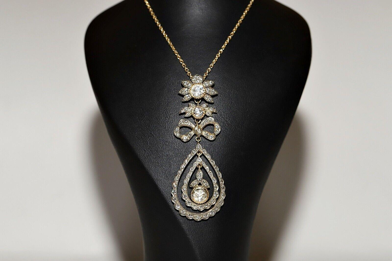 Vintage Circa 1980s 14k Gold Handmade Natural Diamond Decorated Pendant Necklace For Sale 8