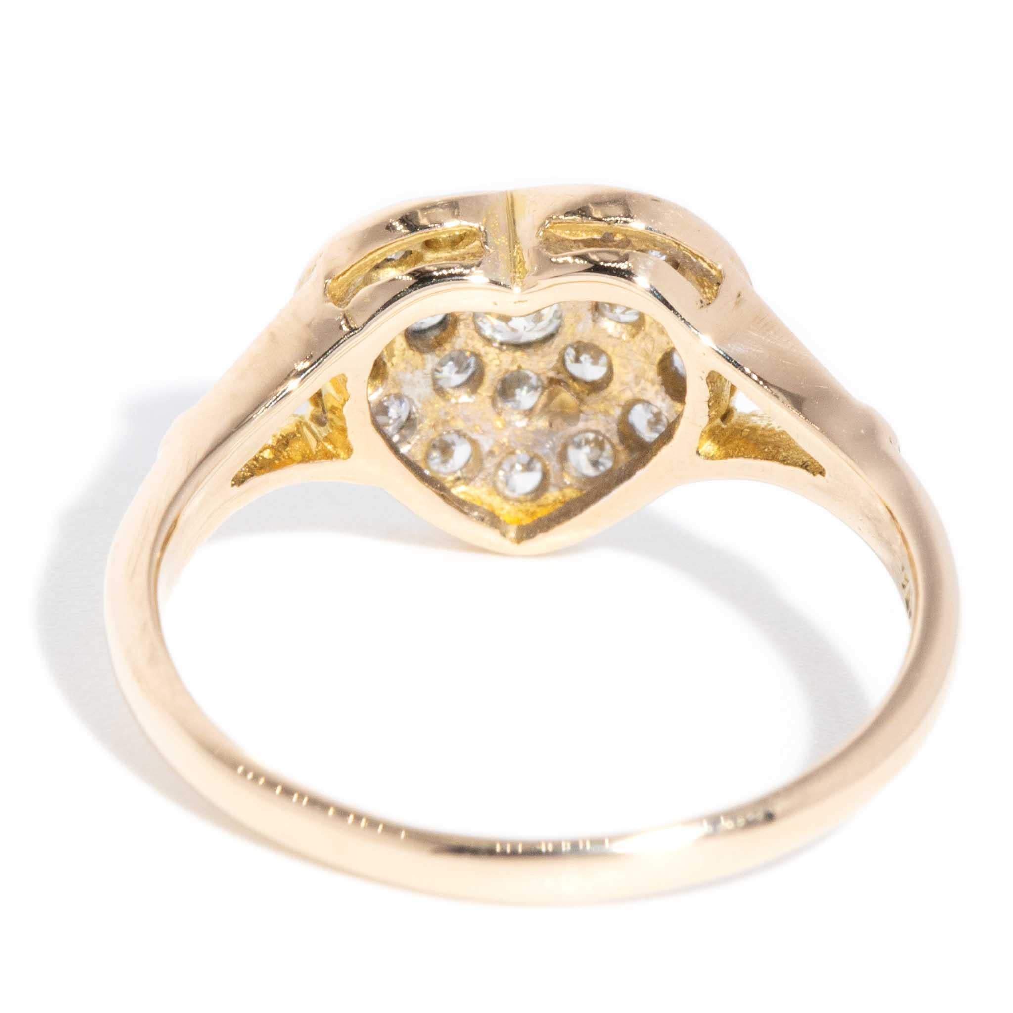 Vintage Circa 1980s Heart Diamond Ring 18 Carat Yellow & White Gold 5