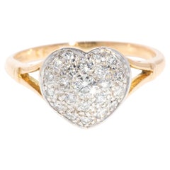 Vintage Circa 1980s Heart Diamond Ring 18 Carat Yellow & White Gold