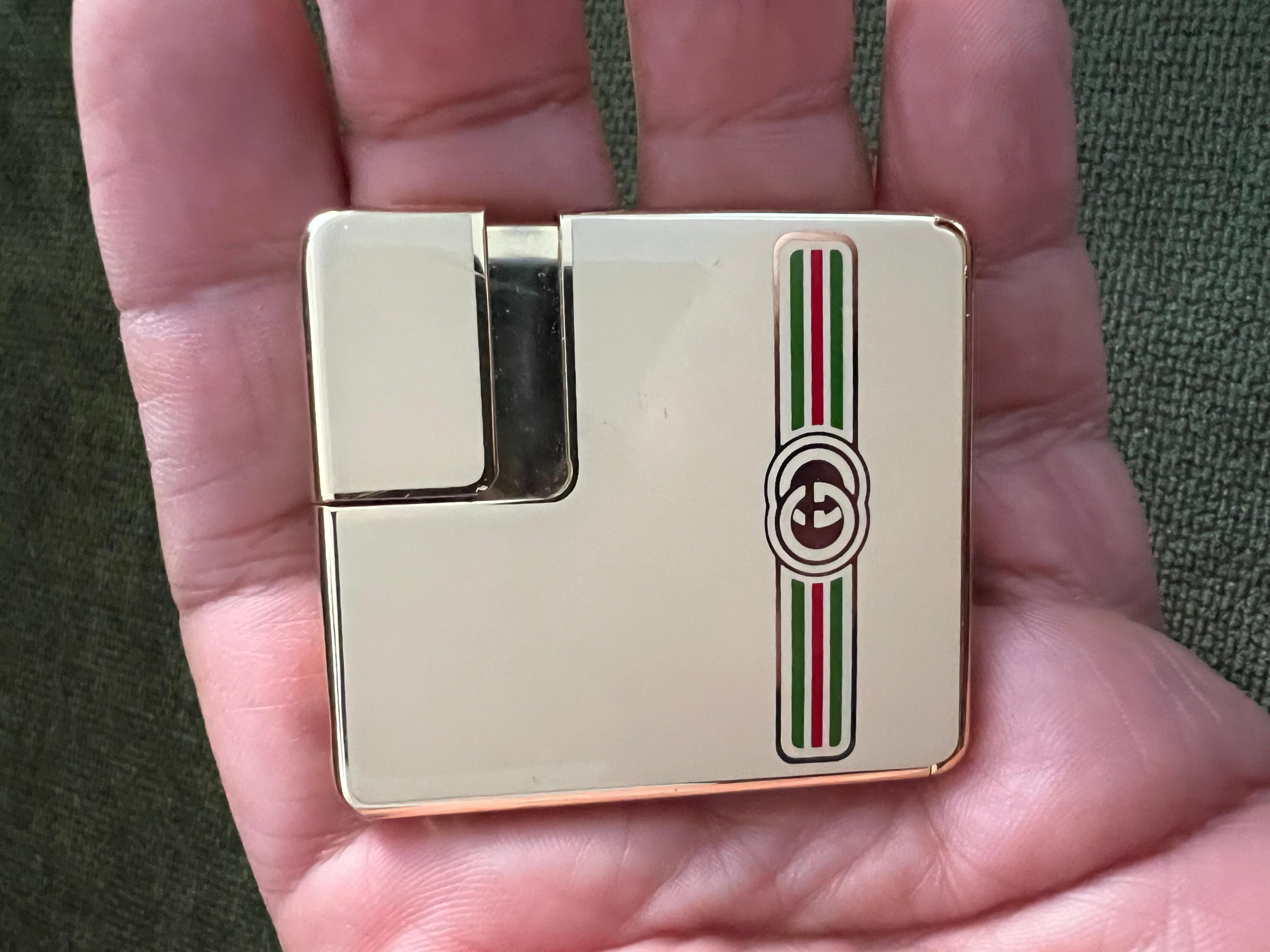 Vintage Circa 1980 Logo Gucci Lights En Plaqué Or 18K & Émail Crème 12