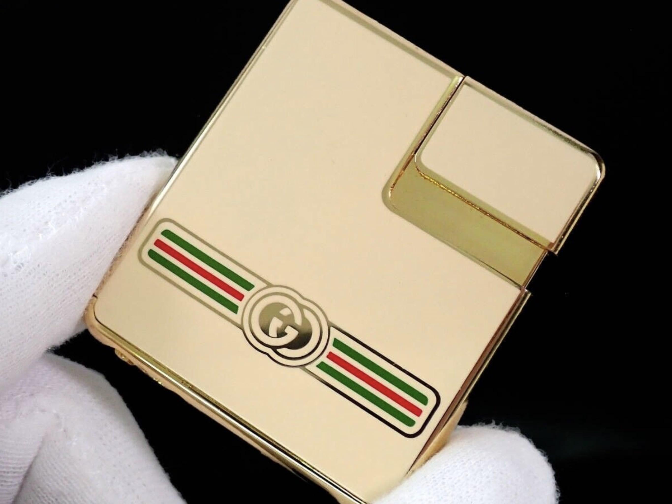 Rétro Vintage Circa 1980 Logo Gucci Lights En Plaqué Or 18K & Émail Crème