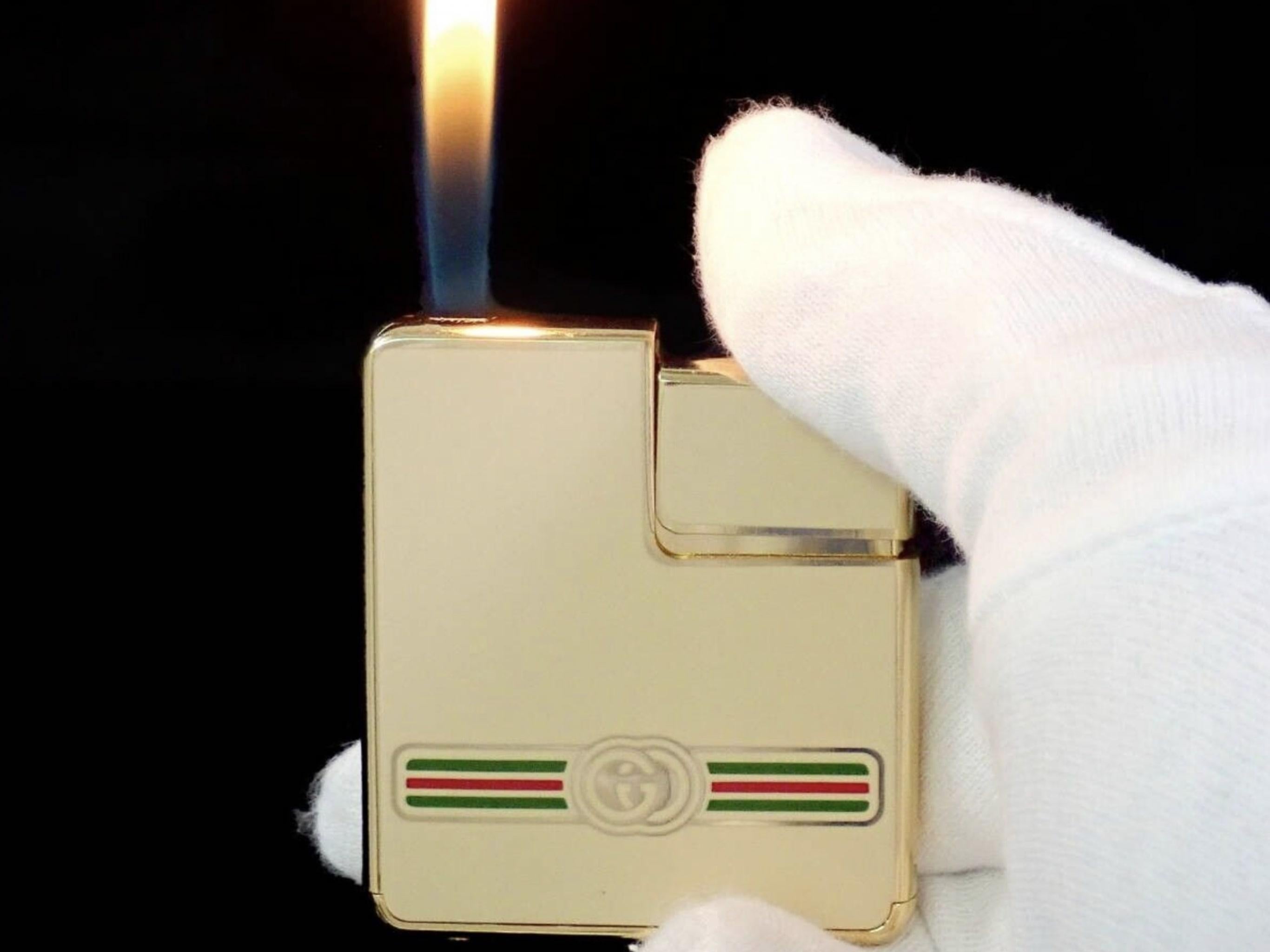  Vintage Circa 1980 Logo Gucci Lights En Plaqué Or 18K & Émail Crème Unisexe 