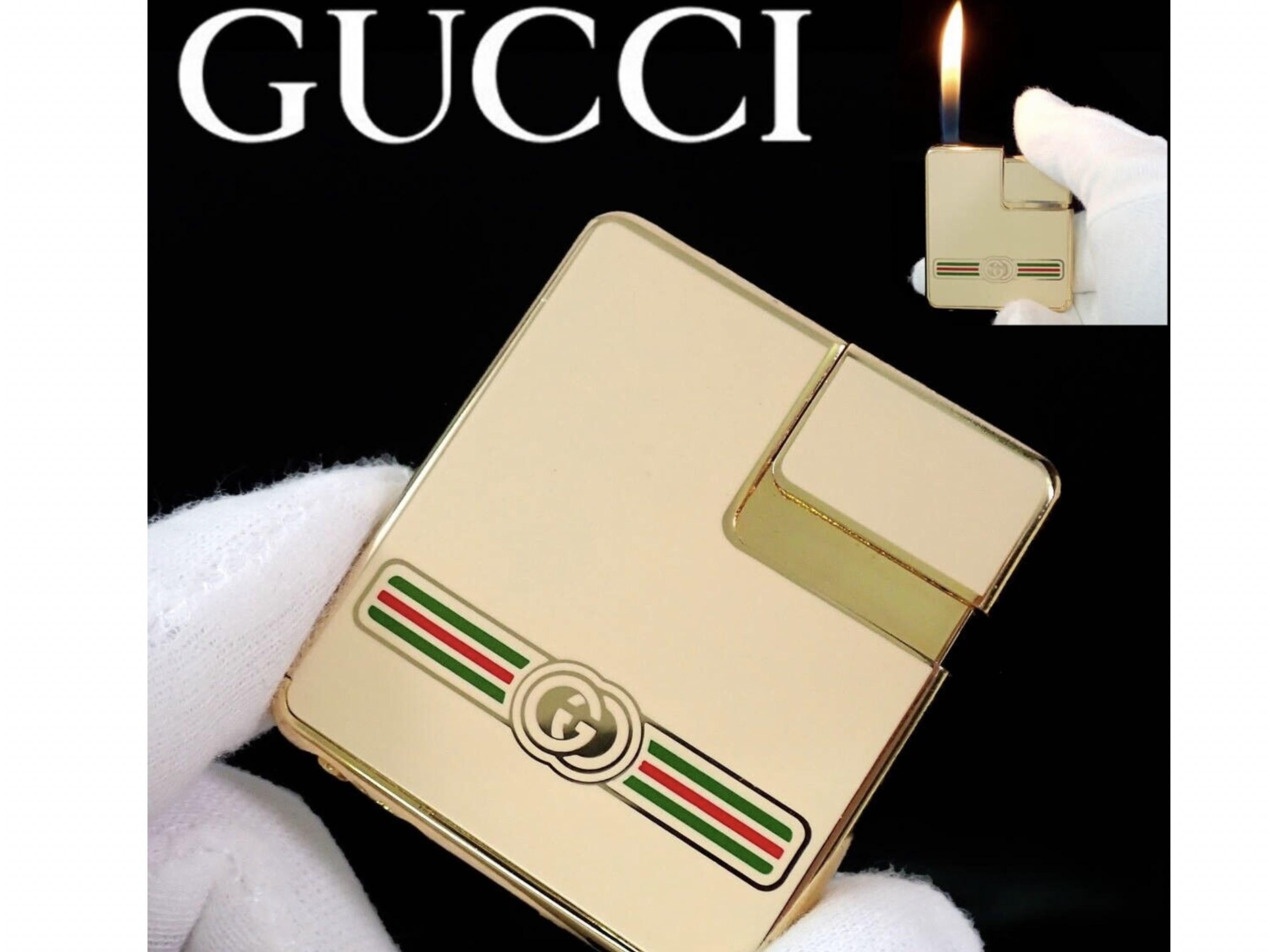Vintage Circa 1980 Logo Gucci Lights En Plaqué Or 18K & Émail Crème 3