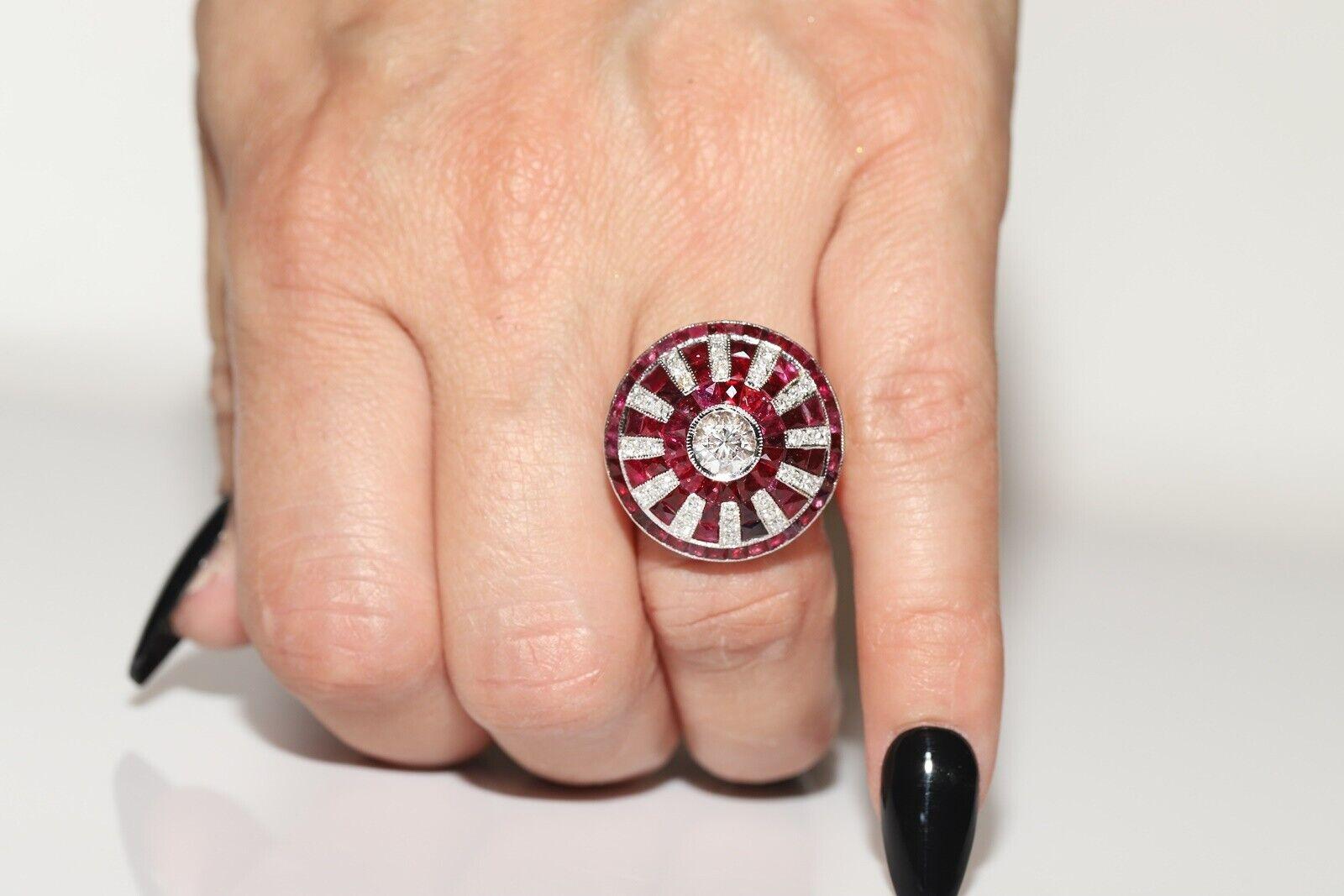 Vintage Circa 1980s Natural Diamond And Caliber Ruby Decorated Ring For Sale 6