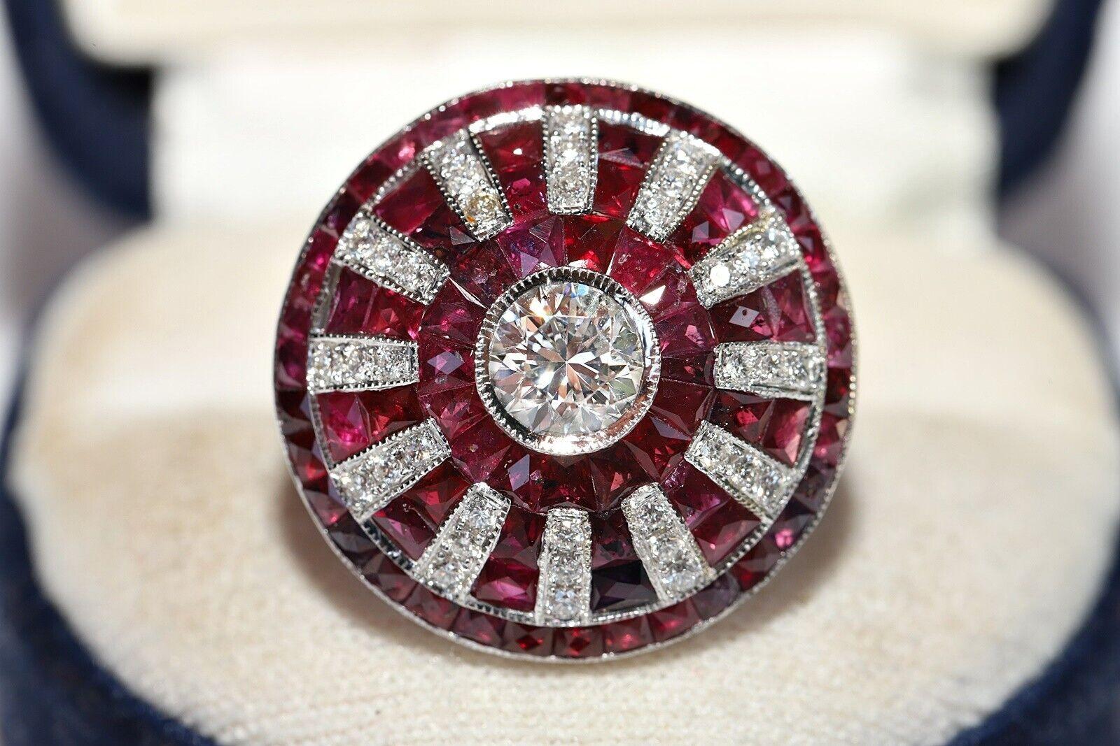 Vintage Circa 1980s Natural Diamond And Caliber Ruby Decorated Ring For Sale 7