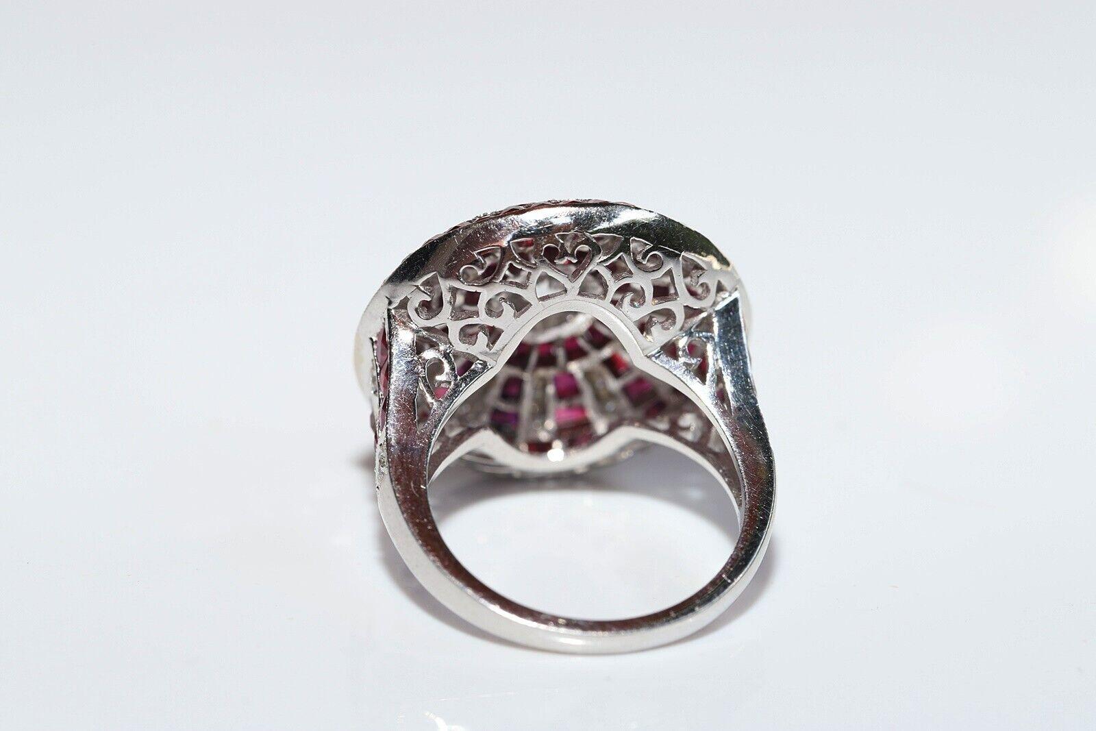 Retro Vintage Circa 1980s Natural Diamond And Caliber Ruby Decorated Ring For Sale